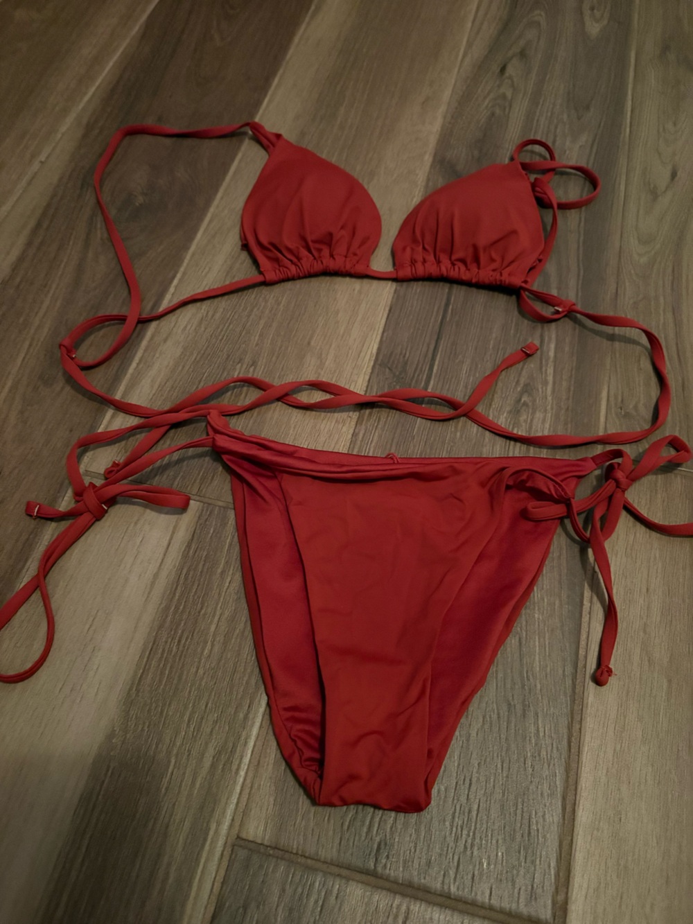 Classic Triangle Red Tie-Side Bikini - Women Swim